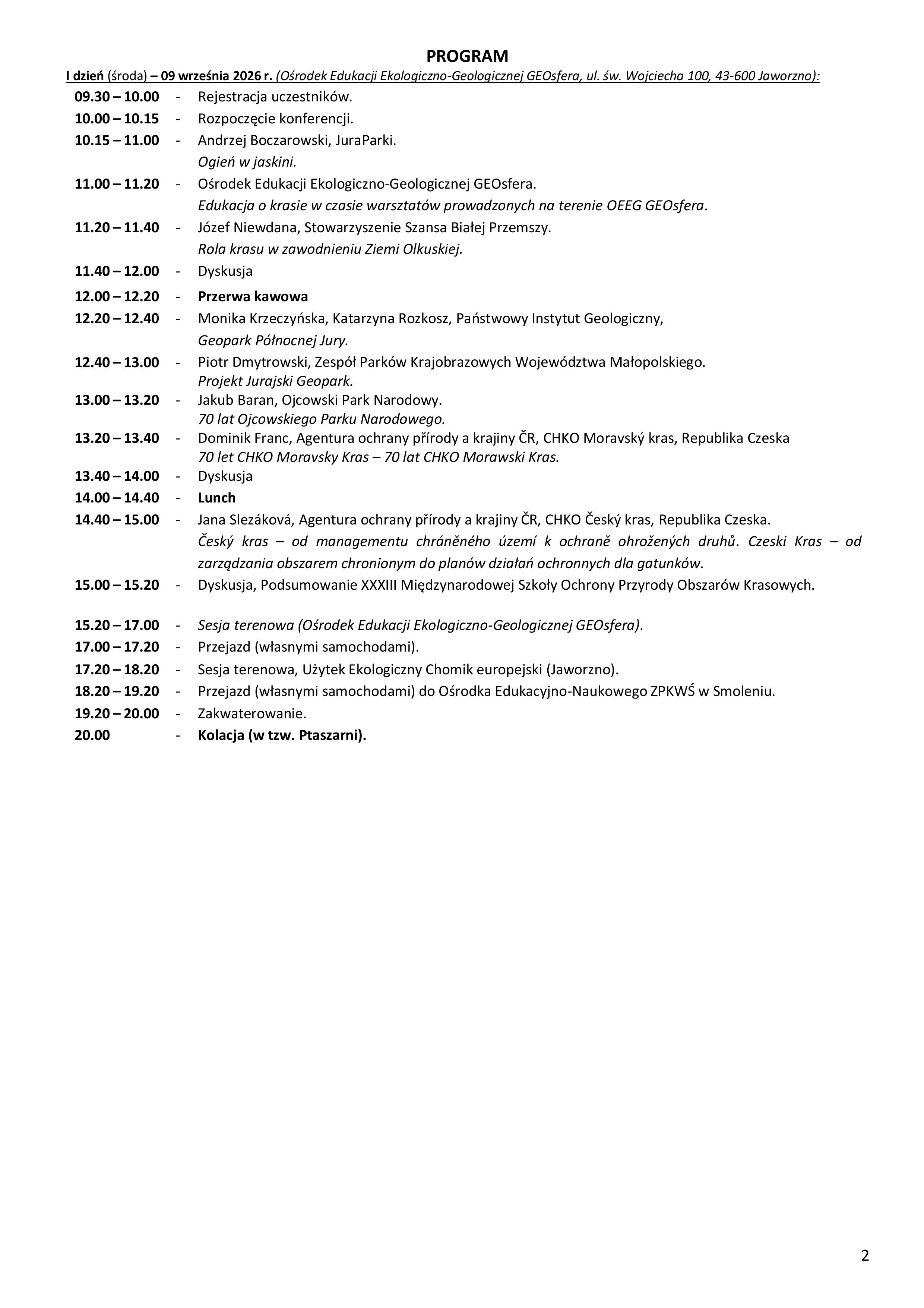 program konferencji strona pierwsza